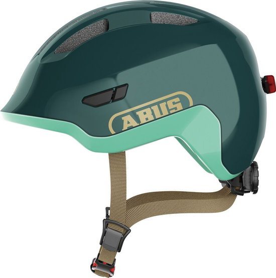 ABUS kinderhelm Smiley 3.0 ACE LED - fietshelm met licht - diepe pasvorm & ruimte voor een vlecht - voor meisjes en jongens - glanzend groen, maat S