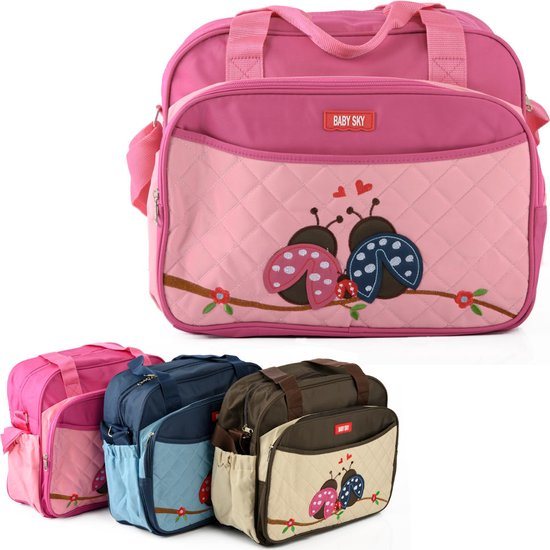 Praktische Luiertas - Baby Verzorgingstas- Inclusief Verschoningsmatje - Flessenhouder - Lieveheersbeestjes - Roze