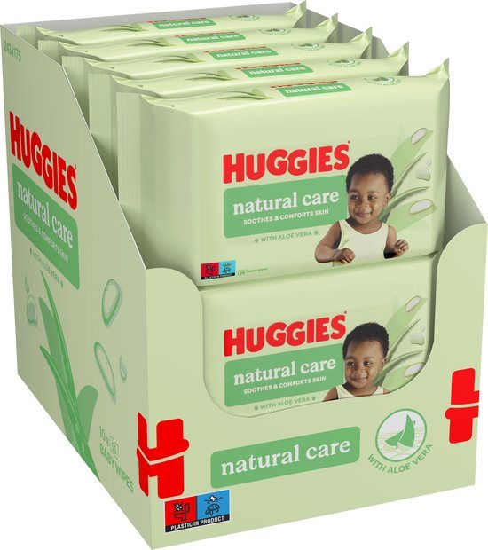 Huggies billendoekjes - Natural Care - 10 x 56 stuks - 560 doekjes - billendoekjes met Aloe Vera en Vitamine E - Voordeelverpakking