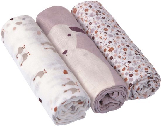 Lässig Hydrofiele luier swaddle doek 3 stuks Tiny Farmer Flowers 80 x 80 cm