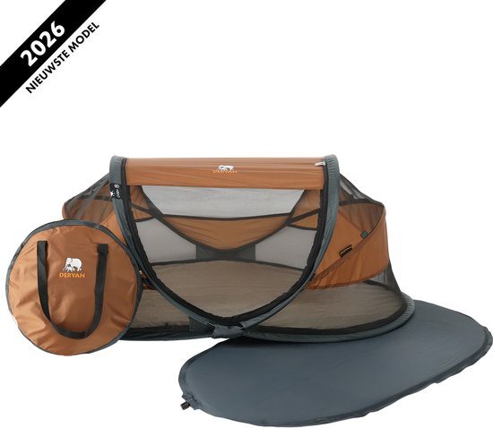 Deryan Baby Luxe Campingbedje – Inclusief zelfopblaasbare matras - Caramel