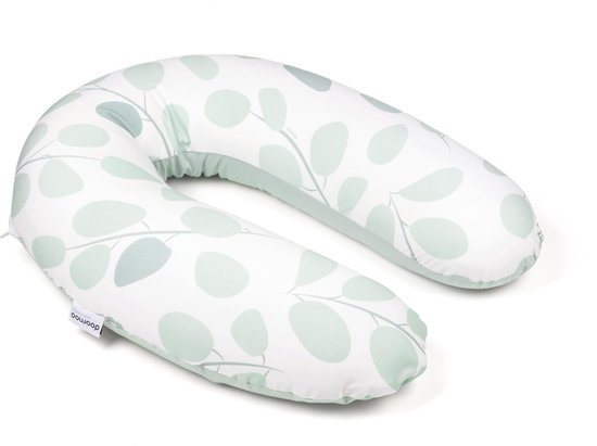 Doomoo Buddy - Voedingskussen - Zwangerschapskussen - Zijslaapkussen met superfijne en extra stille microkorrels - Bio katoen - 180cm - Leaves Aqua Green