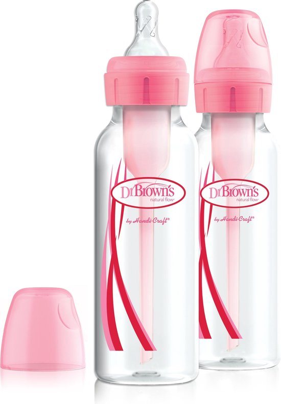 Dr. Brown's Options+ Anti-Colic Babyfles - Smalle halsfles - 250ml - Roze - 2 stuks