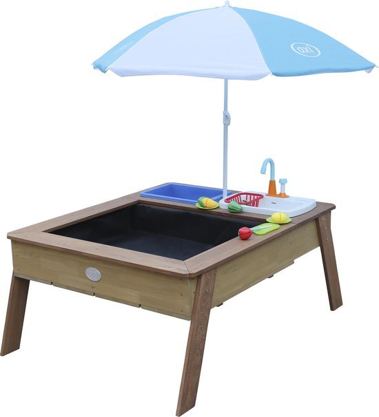 AXI Linda Zand & Water Tafel met Speelkeuken wastafel Bruin - Parasol Blauw/wit