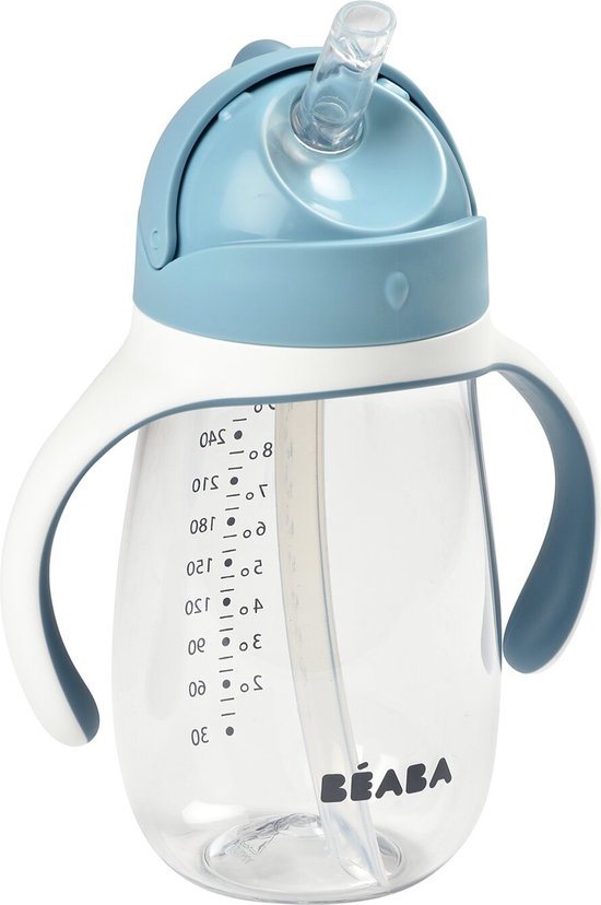 Béaba Drinkbeker - Rietjesbeker 300 ml - Lekvrij - Verwijderbare Handvatten - Vanaf 8 Maanden - Blauw