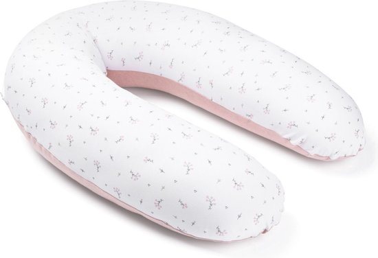 Doomoo Buddy - Voedingskussen - Zwangerschapskussen - Zijslaapkussen met superfijne en extra stille microkorrels - Bio katoen - 180cm - Flower Pink