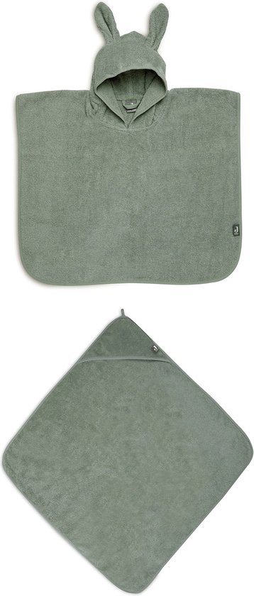 Jollein Badstof Set - Badcape & Badponcho - Ash Green - Geschikt van 0-4 jaar