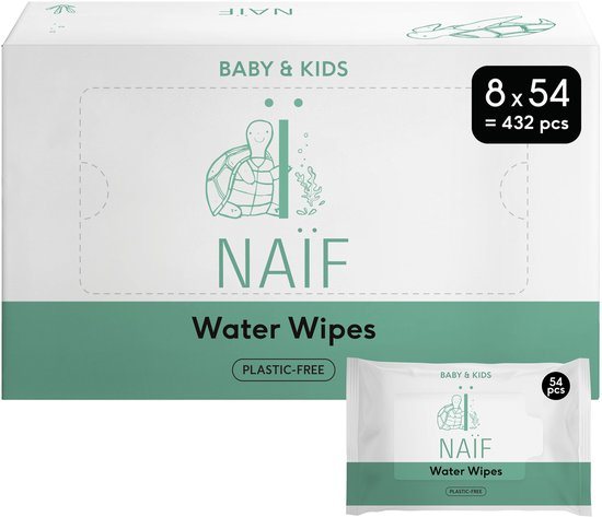 Naïf - Plasticvrije Billendoekjes Water - 432 doekjes (8 stuks x 54 doekjes)
