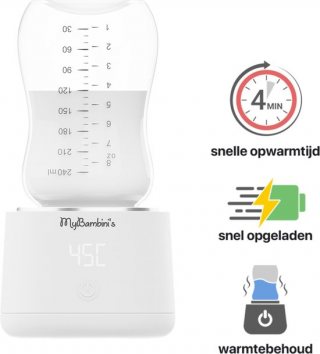 MyBambini's Flessenwarmer PRO™ - Draagbare Baby Flessenwarmer voor Onderweg - Wit - Geschikt voor Brede Hals Flessen van AVENT Philips, Pigeon & Dodie